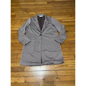 Philosophy Coat Womens Sz 1X Tan Brown Houndstooth Long Blazer Jacket 1 Button